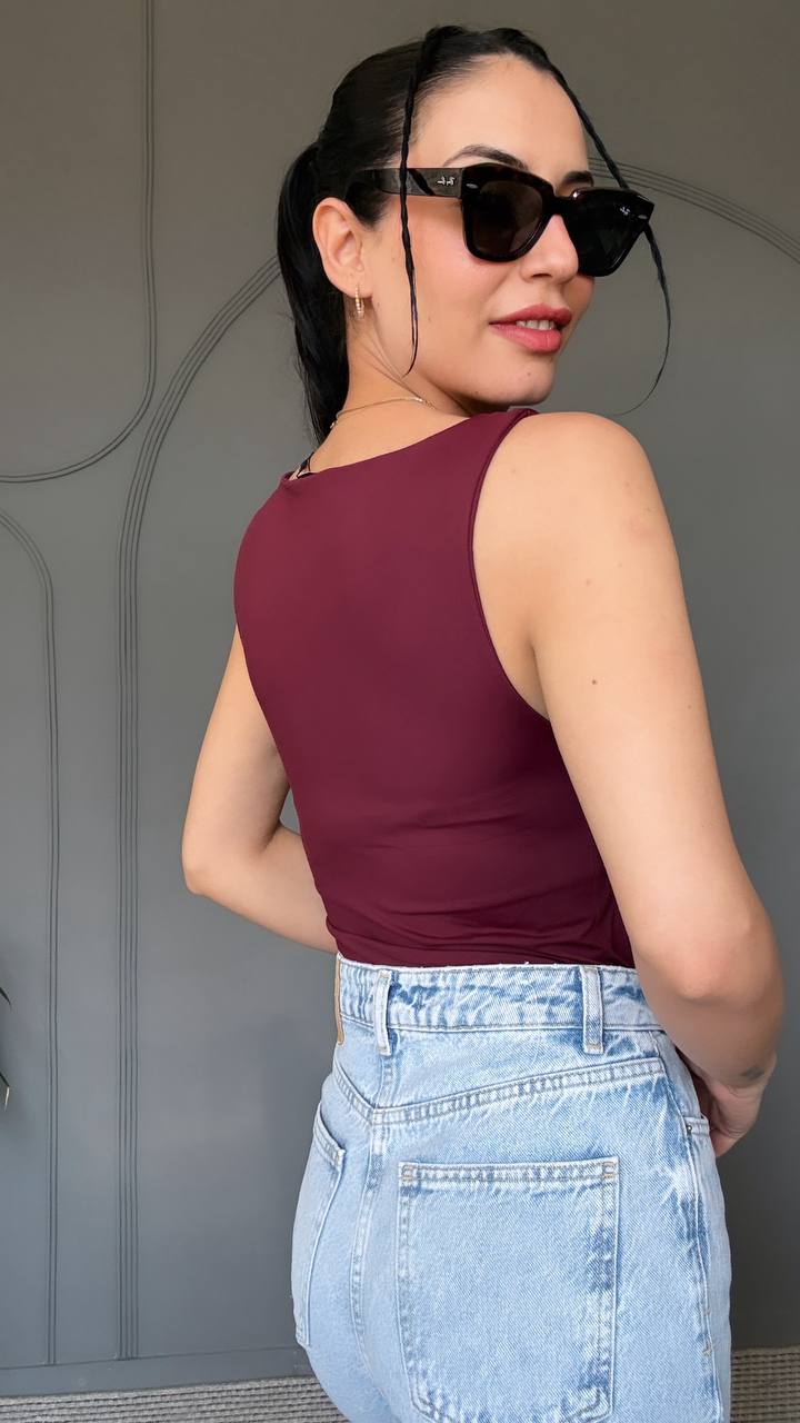 20977 Kalın Askılı Basic Top-Bordo